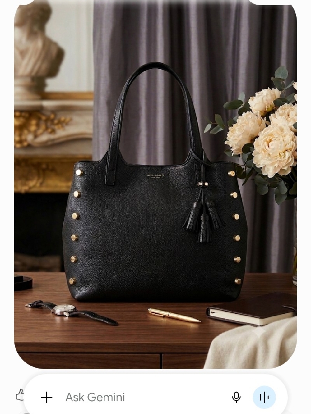 Henri Bendel NY Leather Tassel HOBO REVERSIBLE Shoulder Tote w/Gold Stud Accents